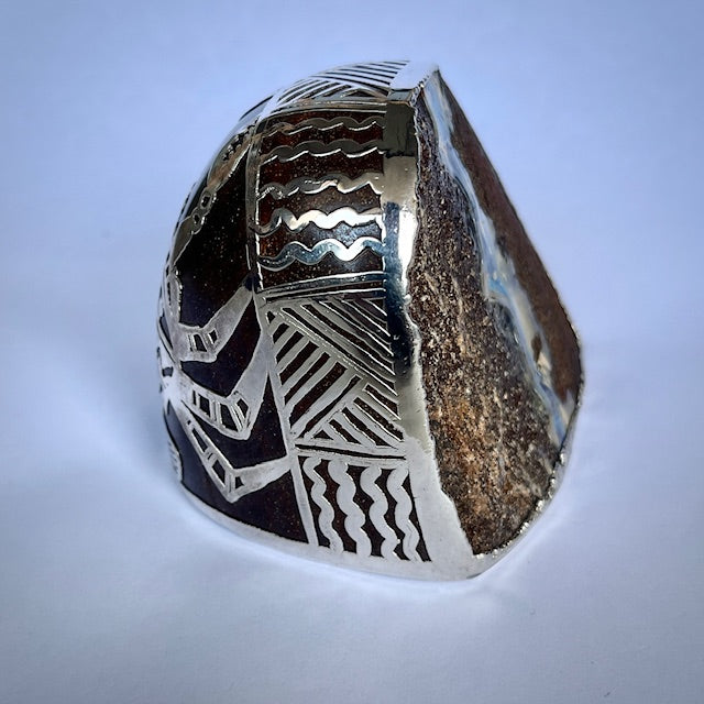 Australian Boulder opal specimen in pure silver art