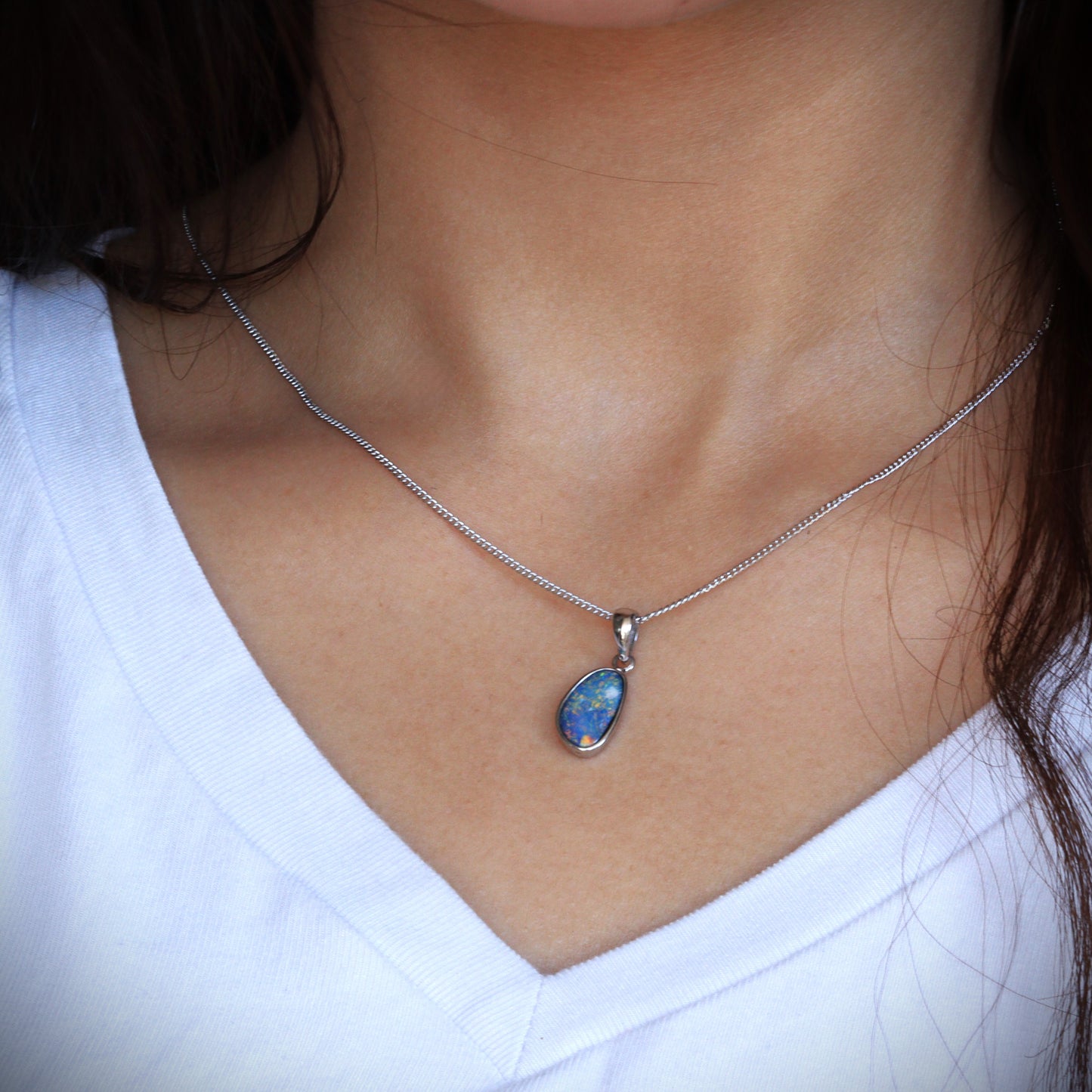 Australian Opal Doublet Silver Pendant