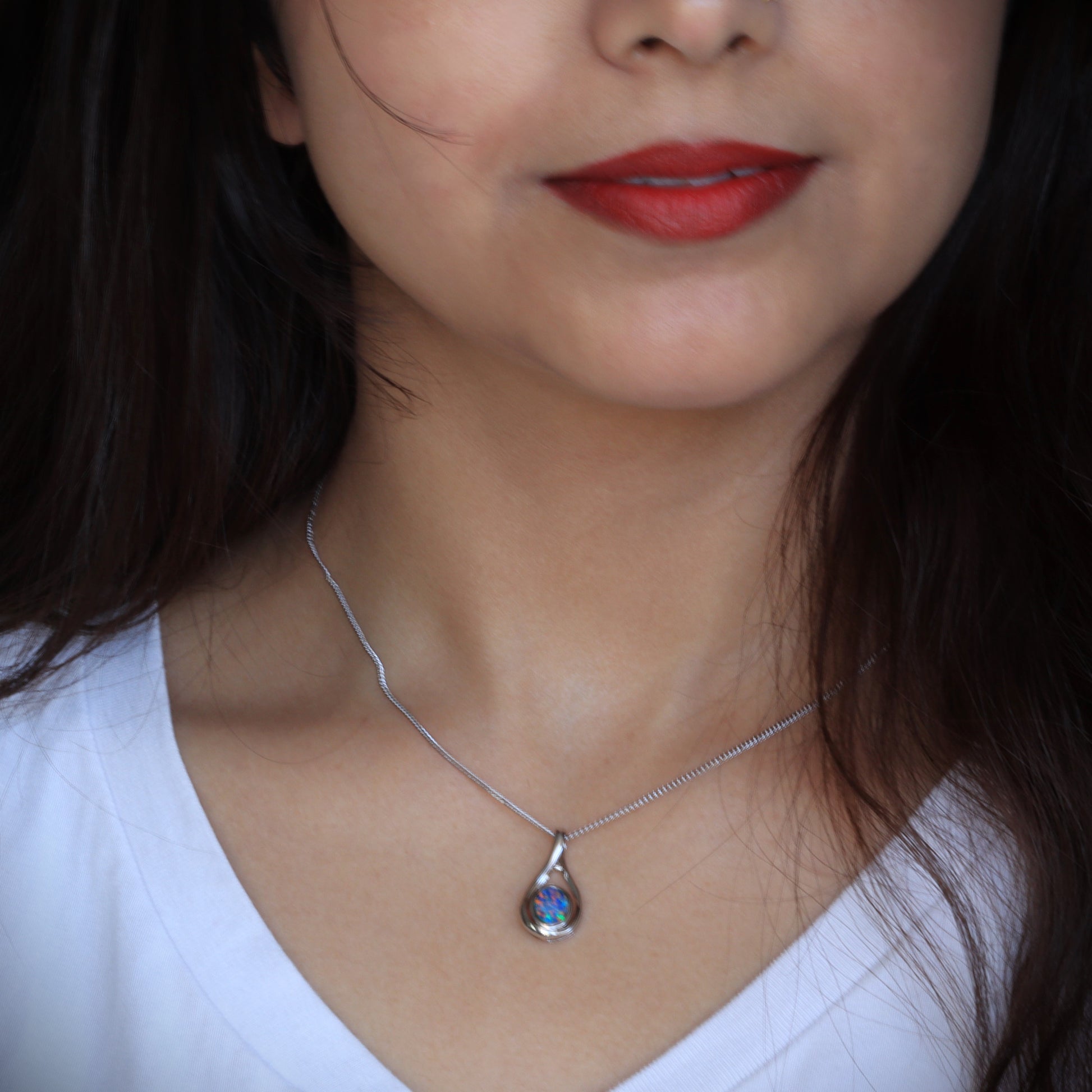 Australian Opal Doublet Silver Pendant 