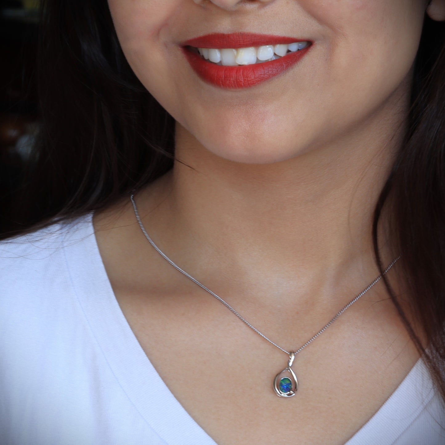 Australian Opal Doublet Silver Pendant 