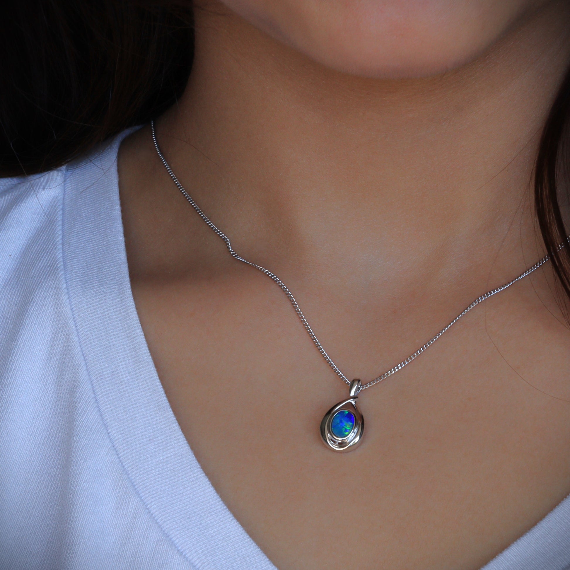 Australian Opal Doublet Silver Pendant