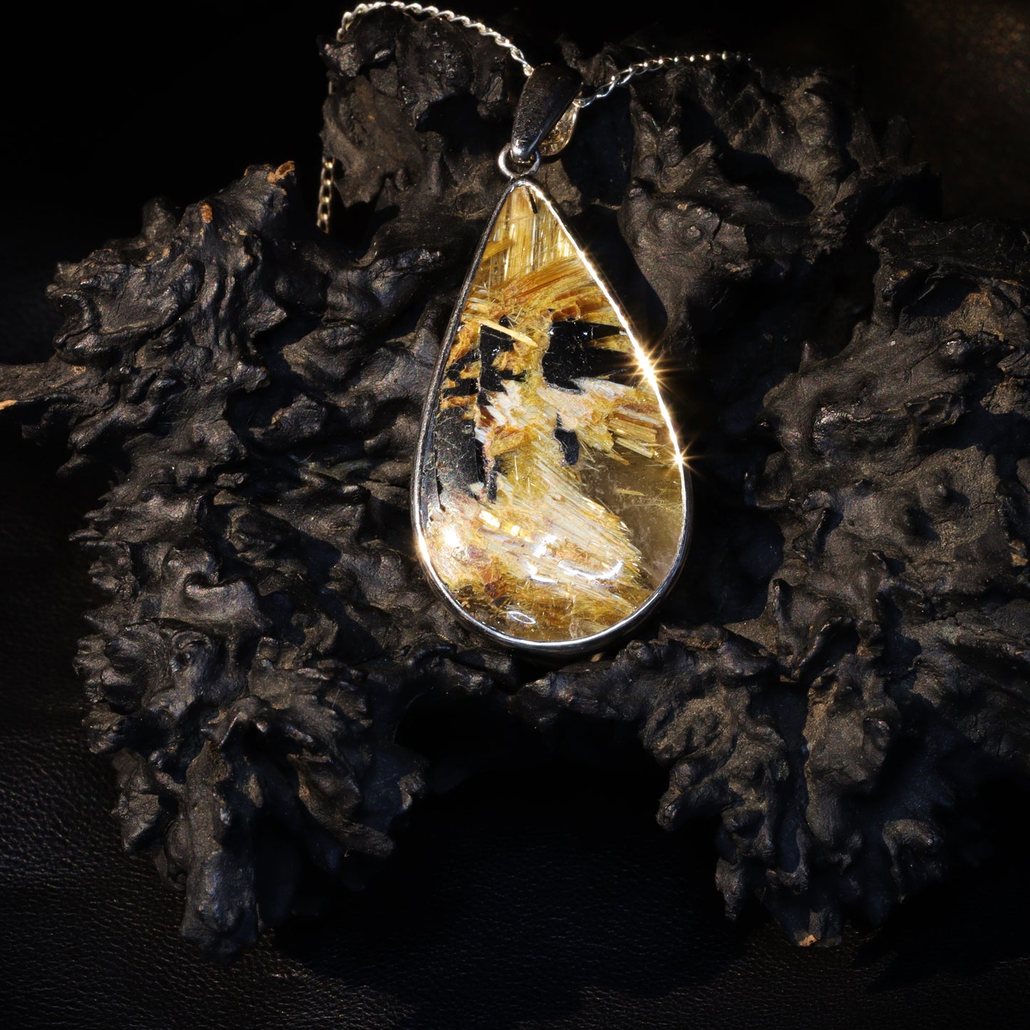 Golden Rutilated Quartz Silver Pendant