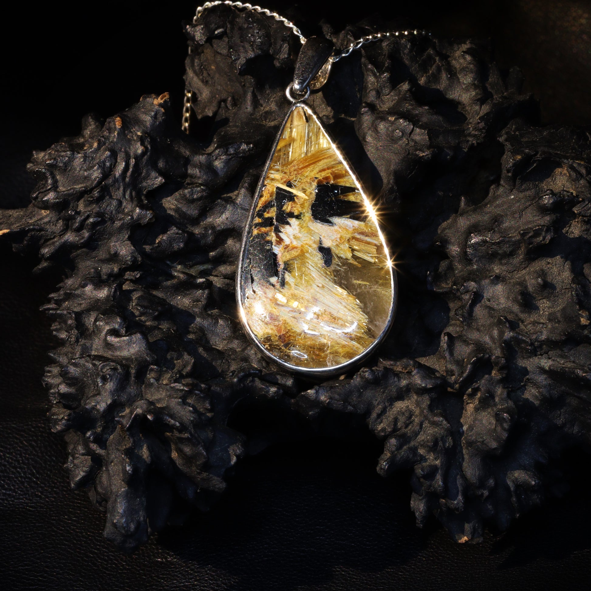 Golden Rutilated Quartz Silver Pendant