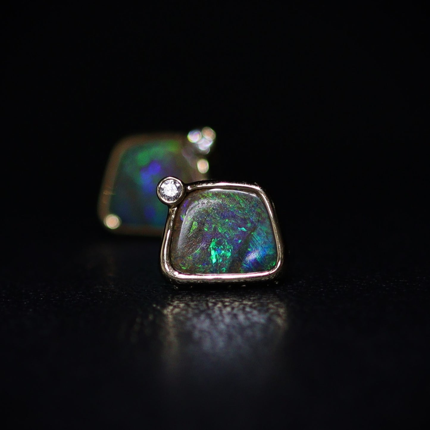 Australian Boulder Opal 18 karat yellow gold earning studs