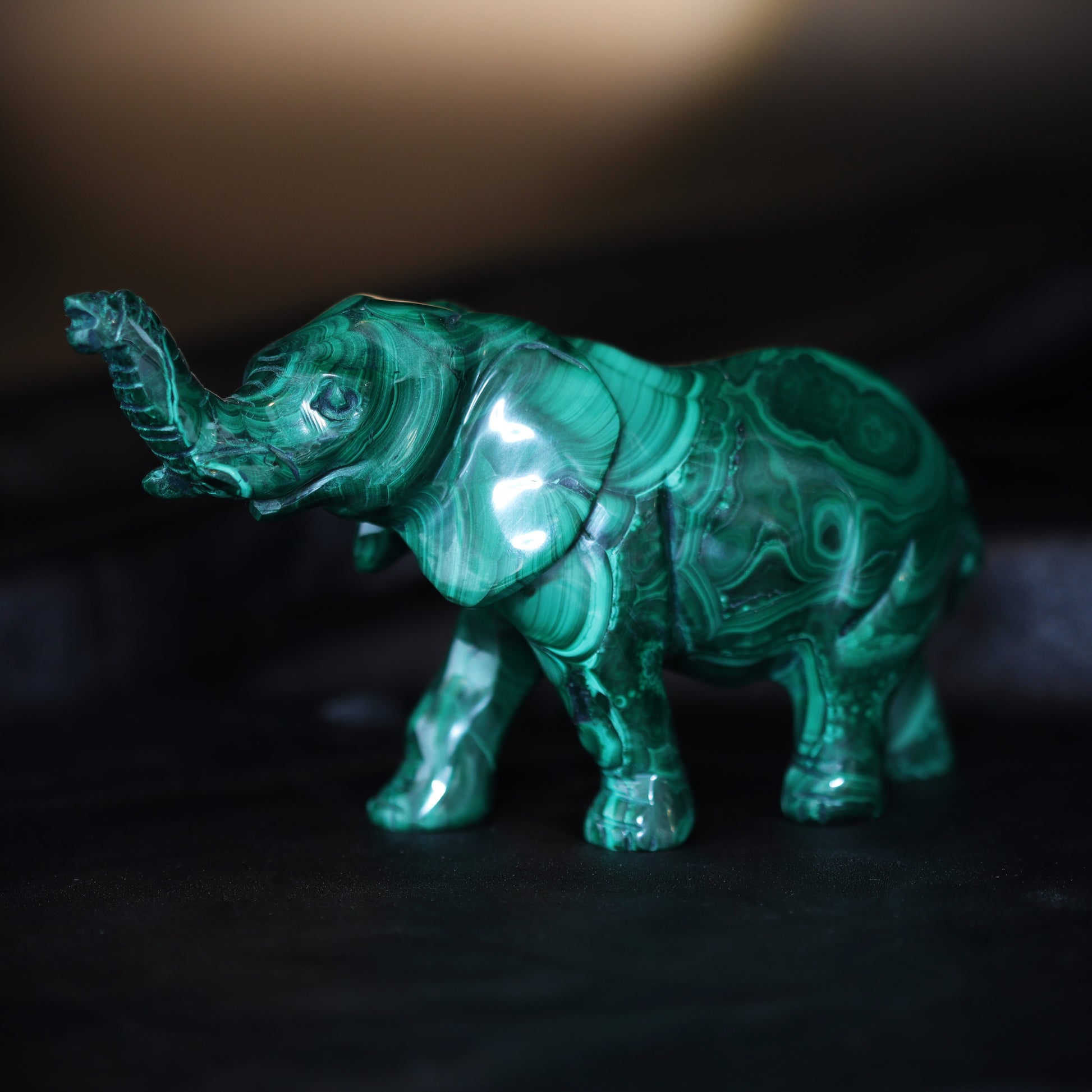 Malachite elephant carving  