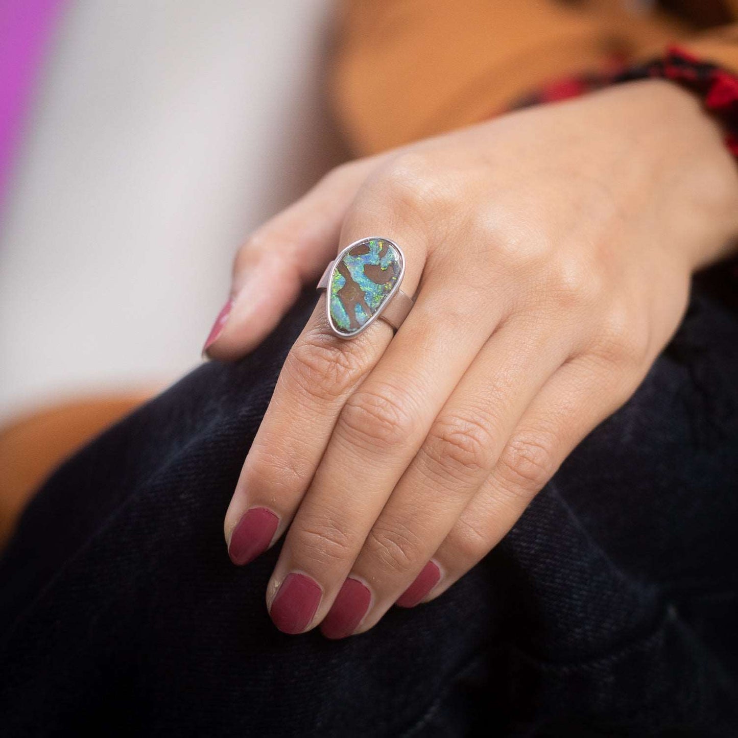 Australian Boulder Opal ring - 104