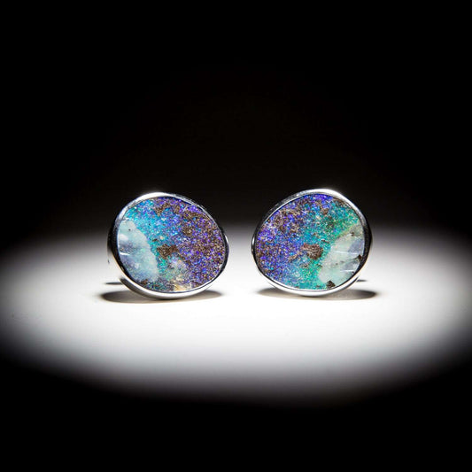 Australian Boulder Opal silver Cufflinks 
