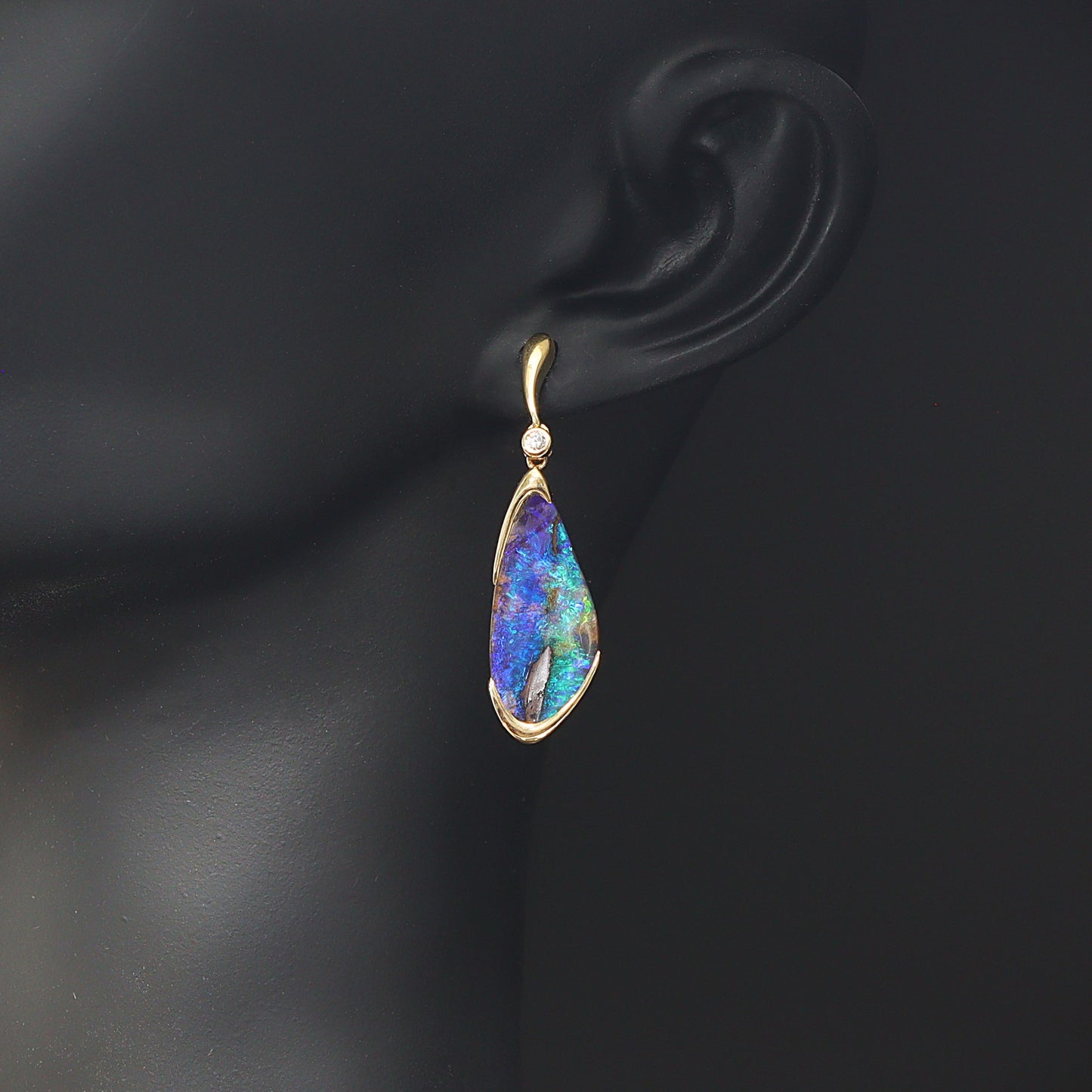 Australian Boulder Opal 18 karat yellow gold earning 