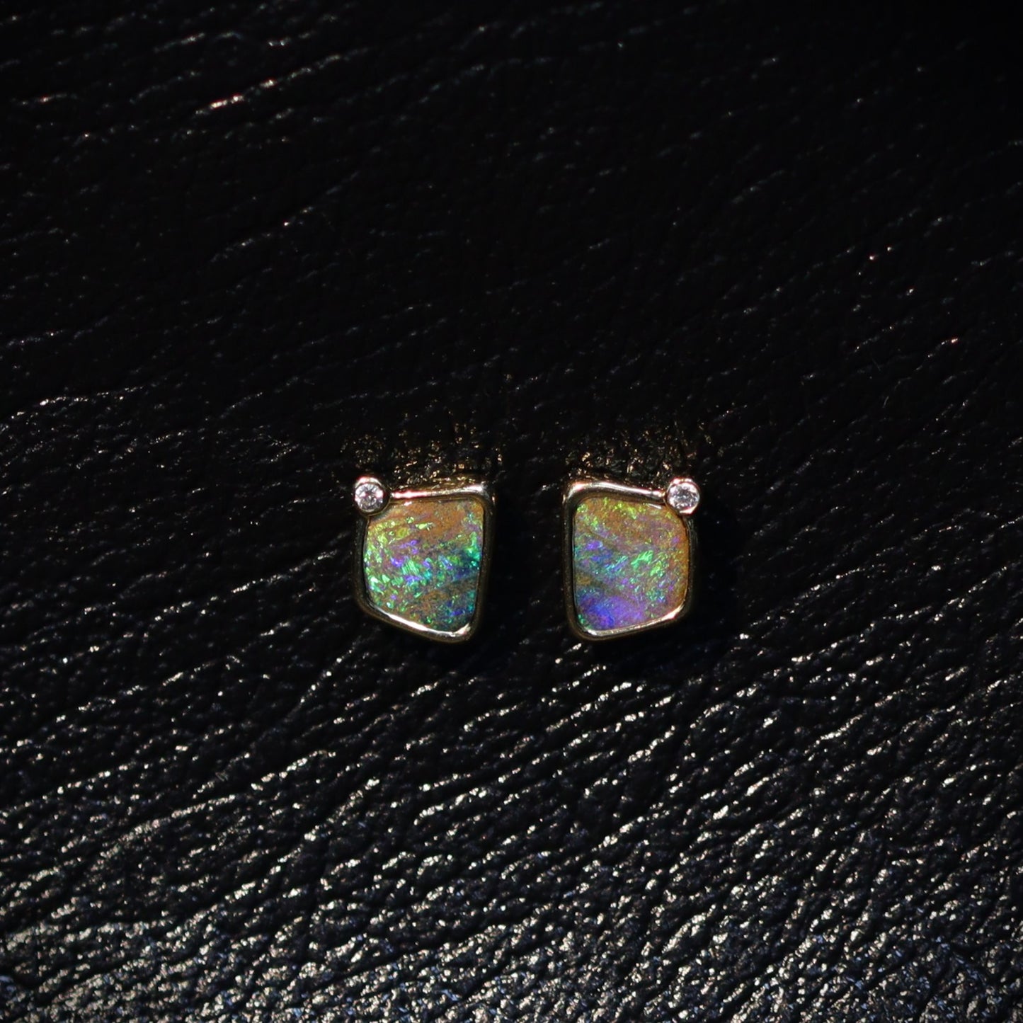 Australian Boulder Opal 18 karat yellow gold earning studs