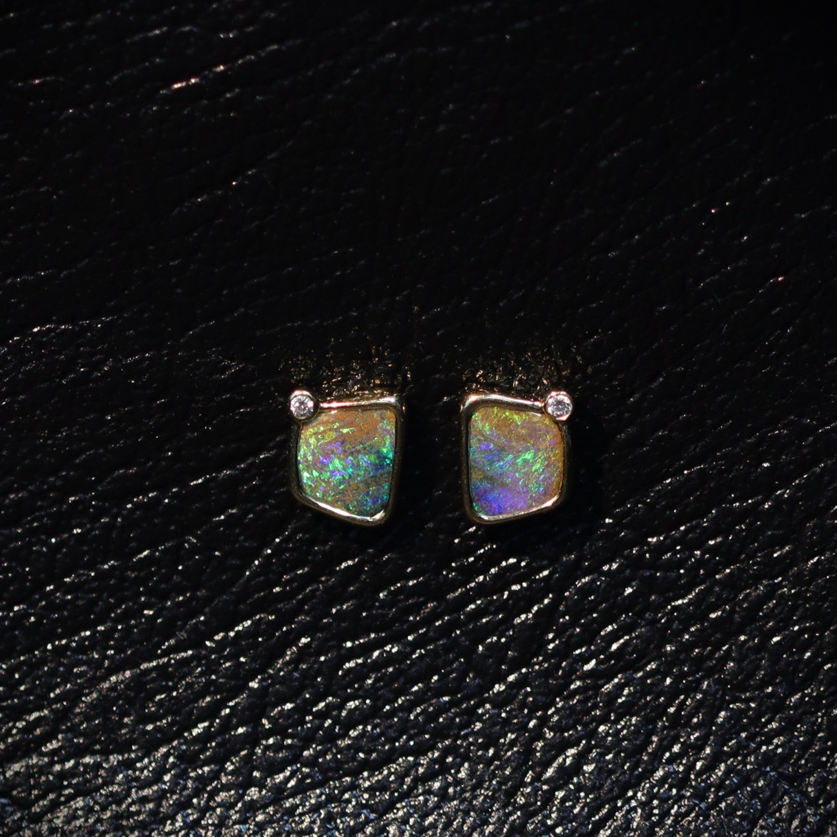 Australian Boulder Opal 18 karat yellow gold earning studs