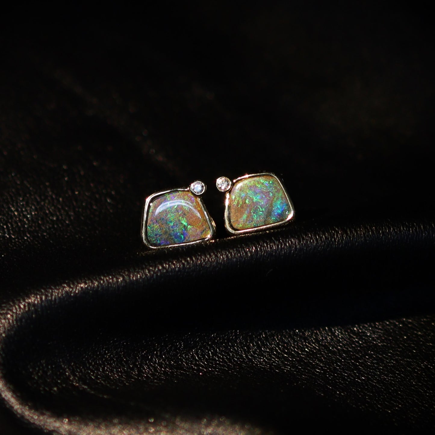 Australian Boulder Opal 18 karat yellow gold earning studs