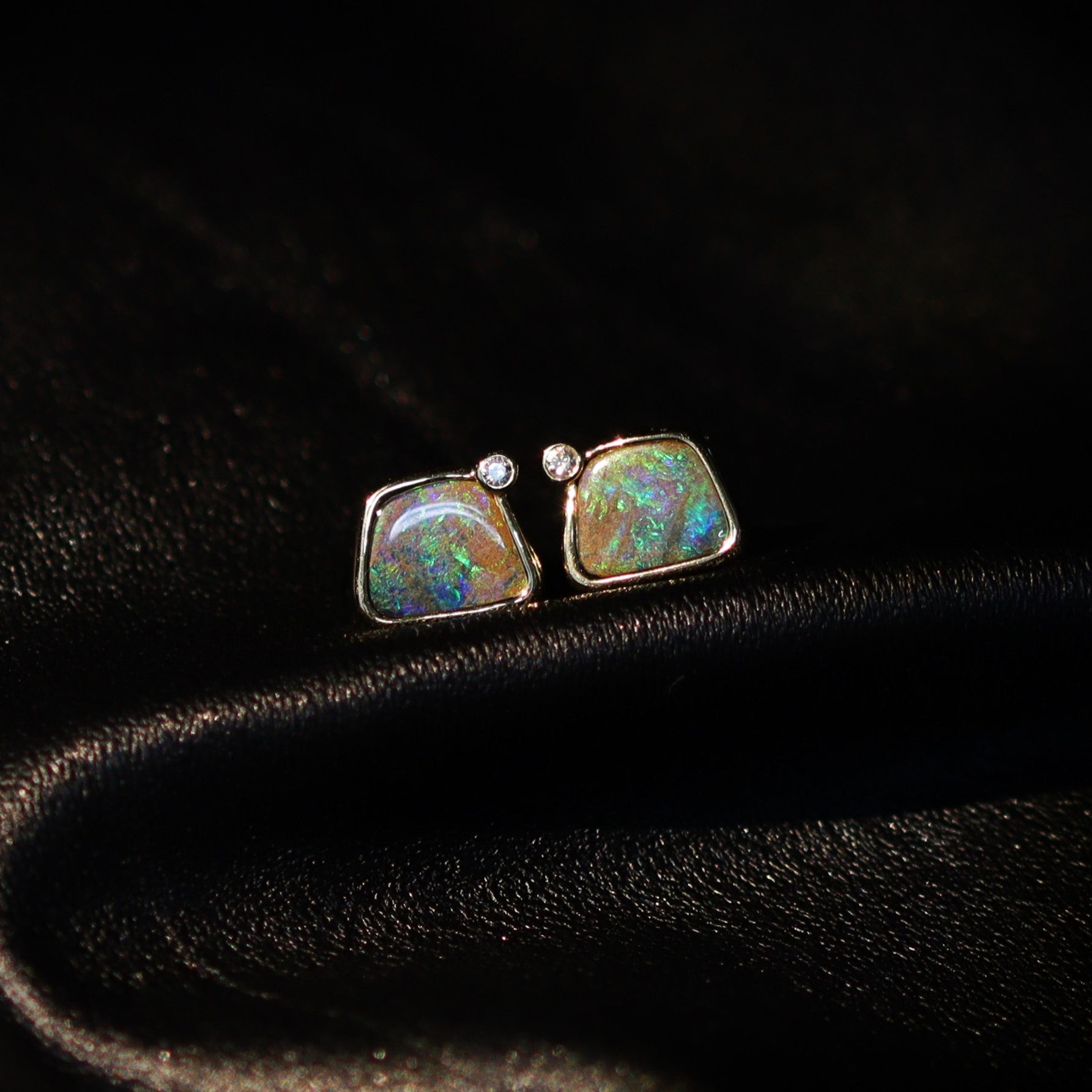 Australian Boulder Opal 18 karat yellow gold earning studs