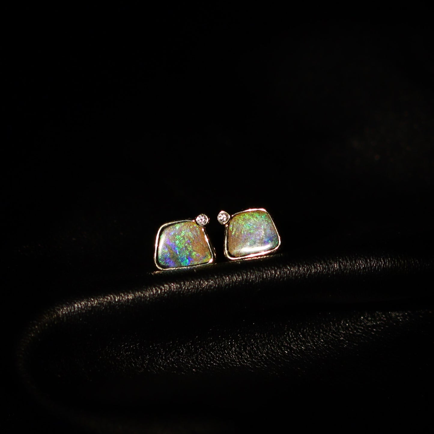 Australian Boulder Opal 18 karat yellow gold earning studs