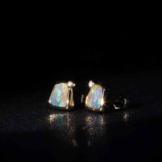 Australian Boulder Opal 18 karat yellow gold earning studs