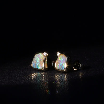 Australian Boulder Opal 18 karat yellow gold earning studs