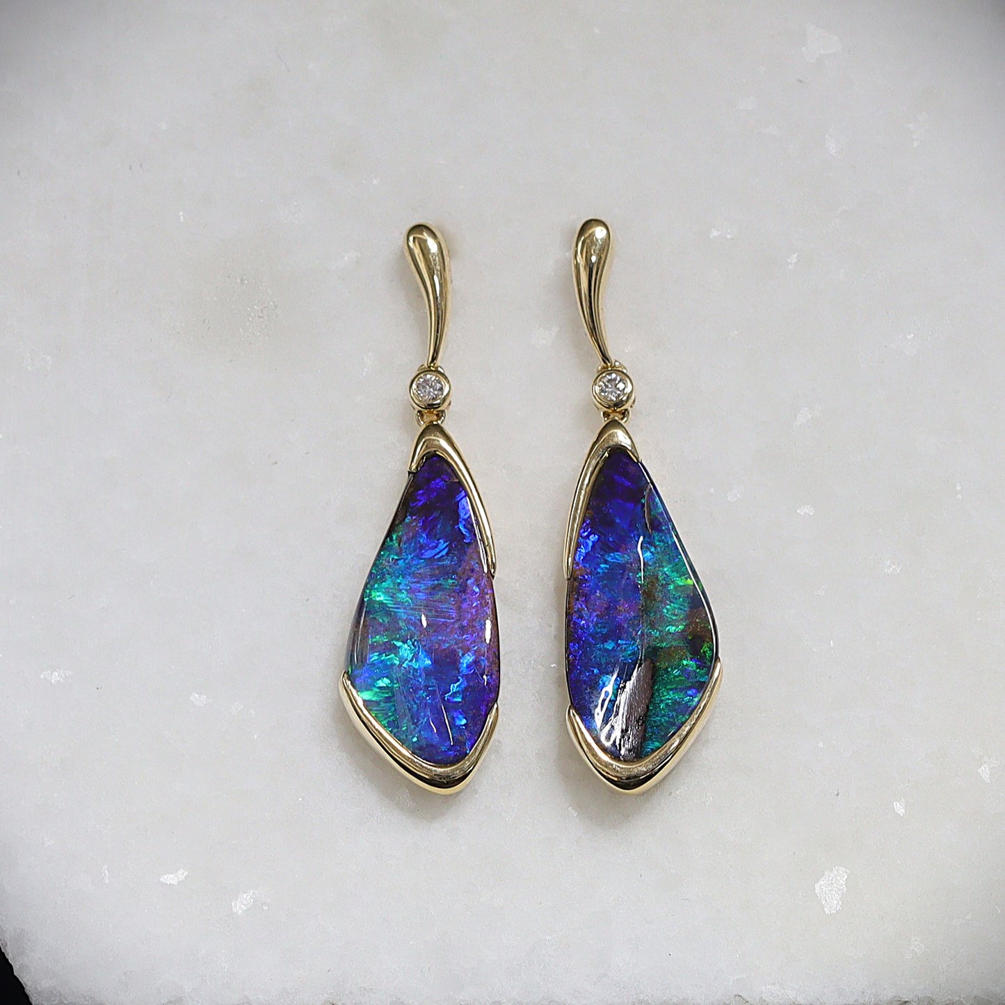 Australian Boulder Opal 18 karat yellow gold earning 