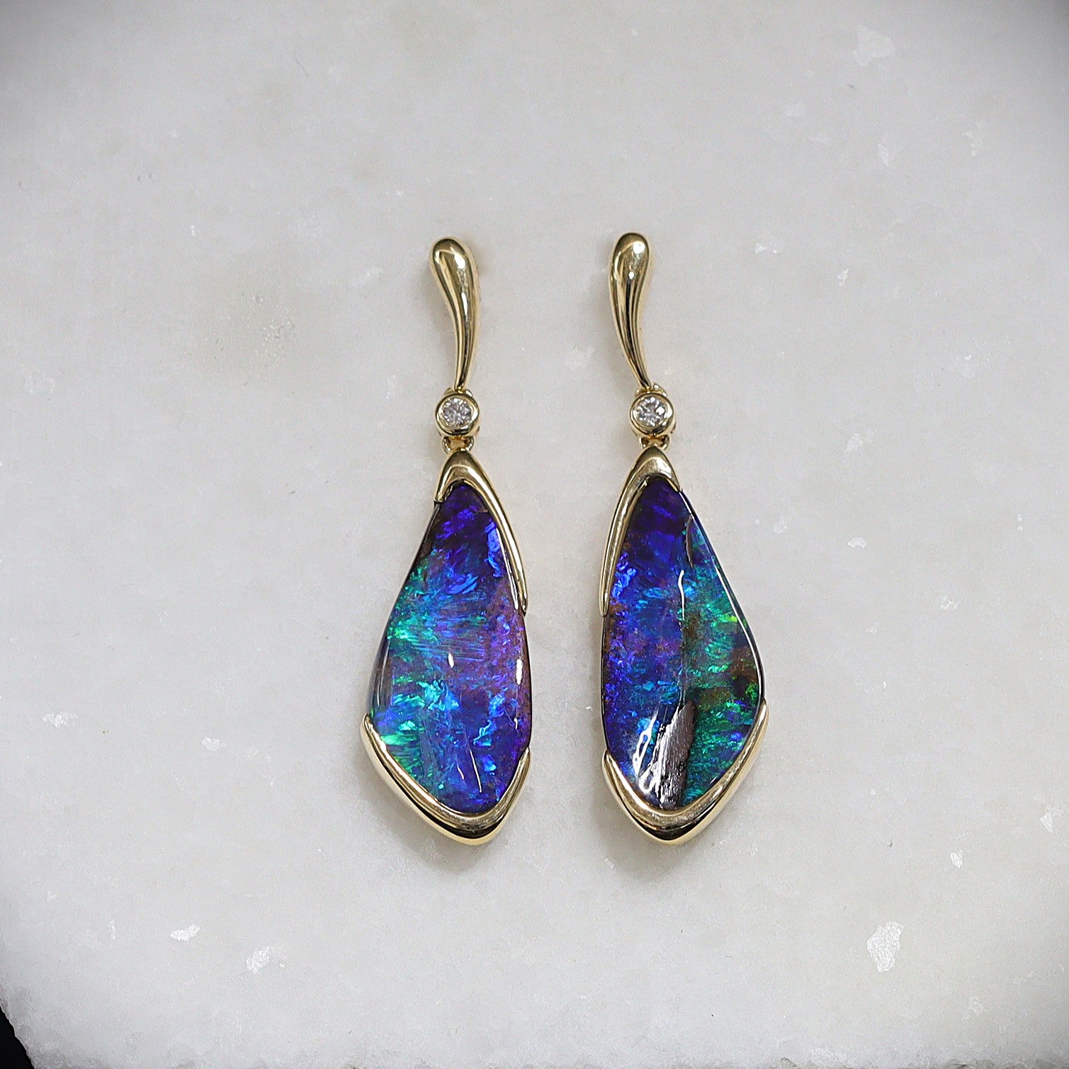 Australian Boulder Opal 18 karat yellow gold earning 