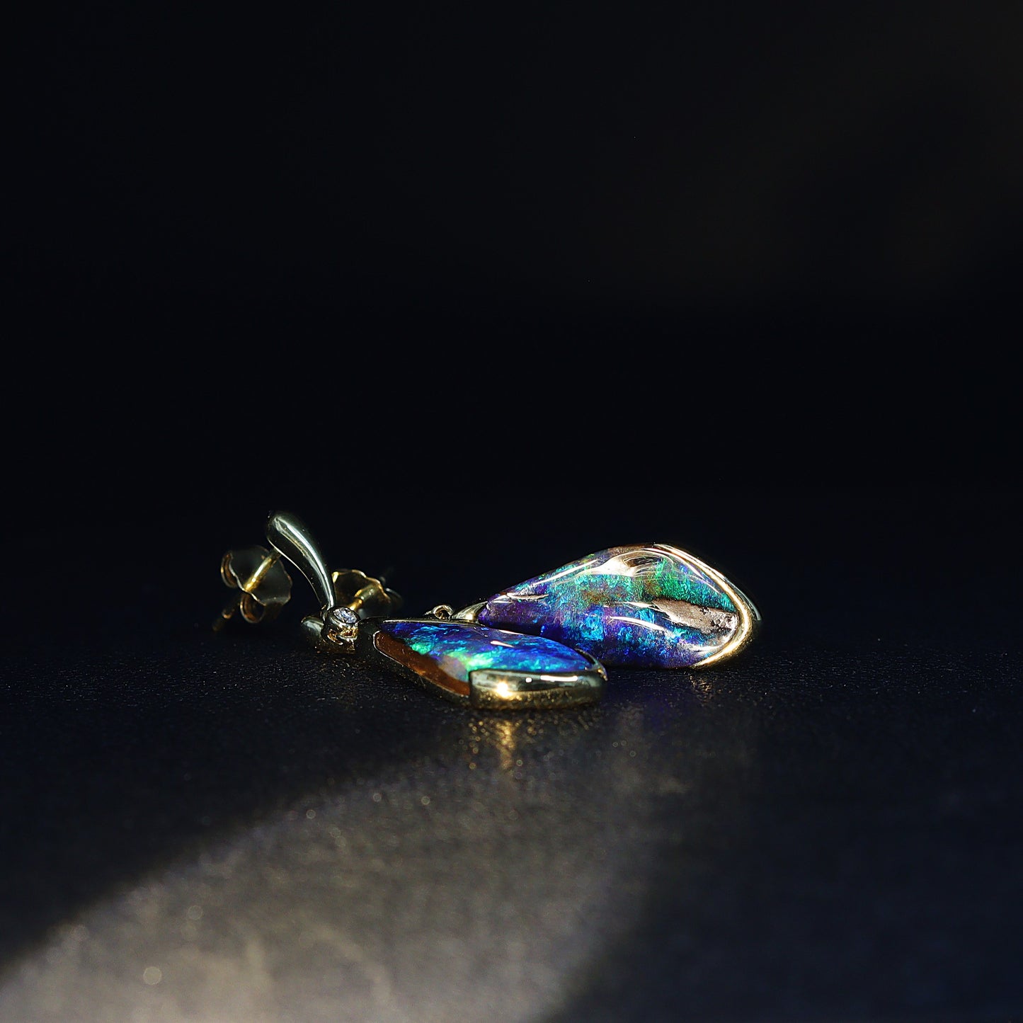 Australian Boulder Opal 18 karat yellow gold earning 