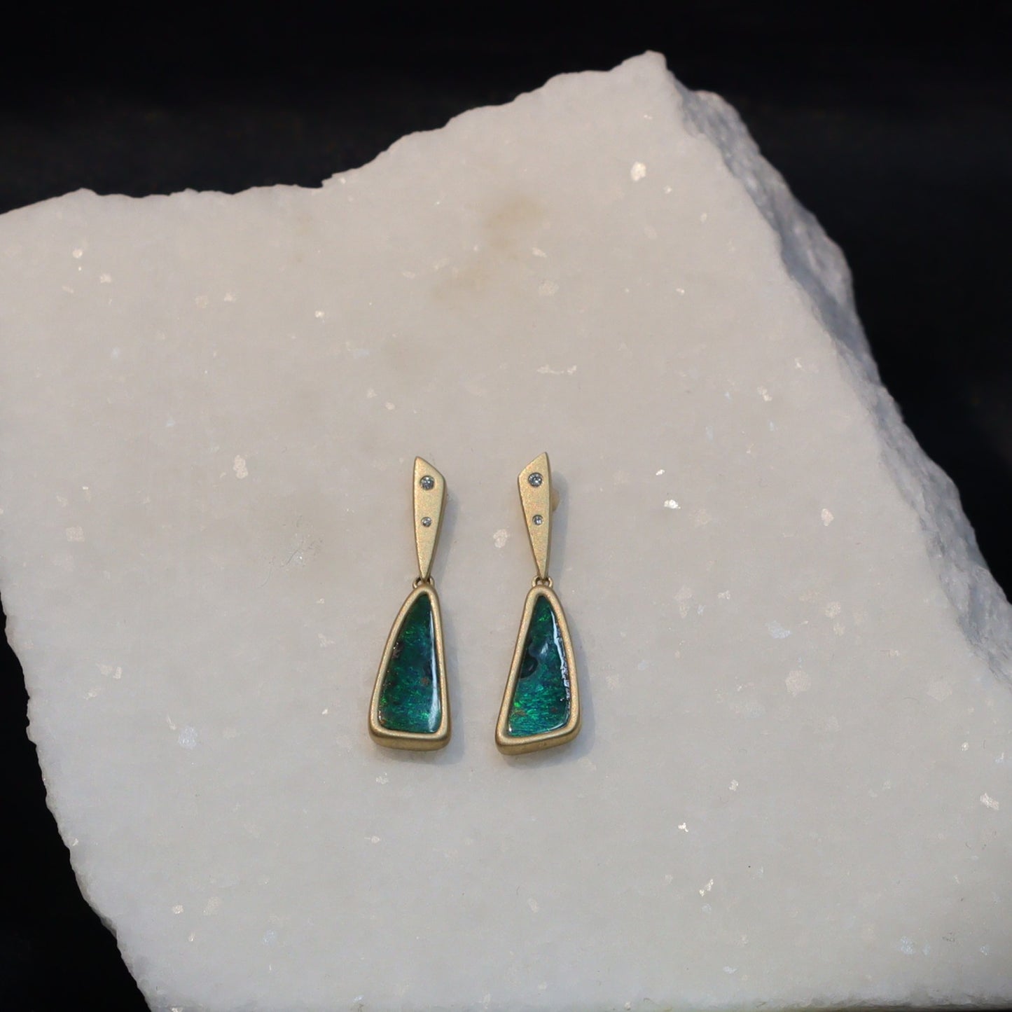 Australian Boulder Opal 18 karat gold Earrings with diamond 