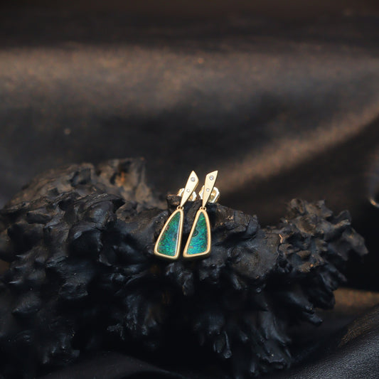 Australian Boulder Opal 18 karat gold Earrings with diamond 