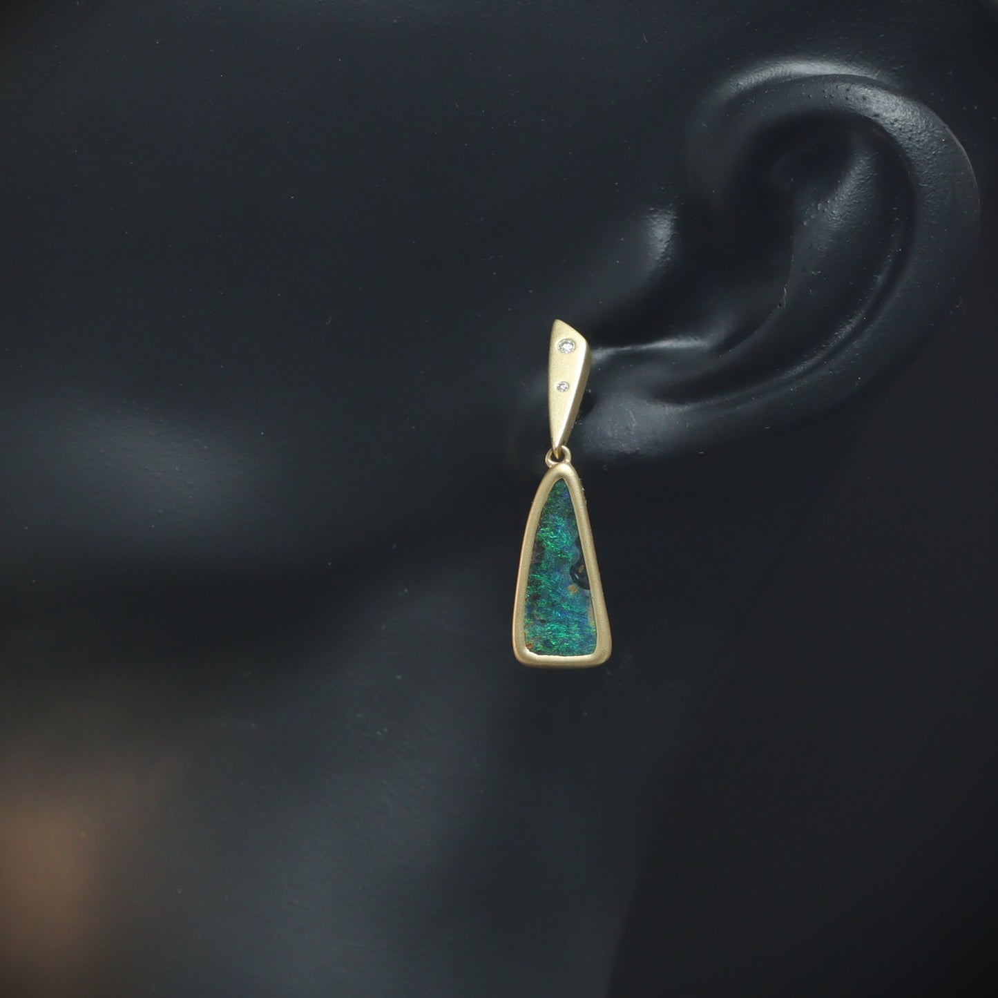 Australian Boulder Opal 18 karat gold Earrings with diamond 