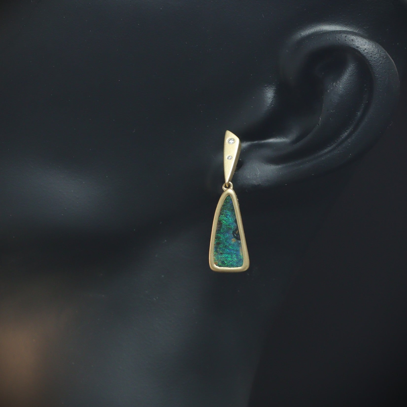 Australian Boulder Opal 18 karat gold Earrings with diamond 