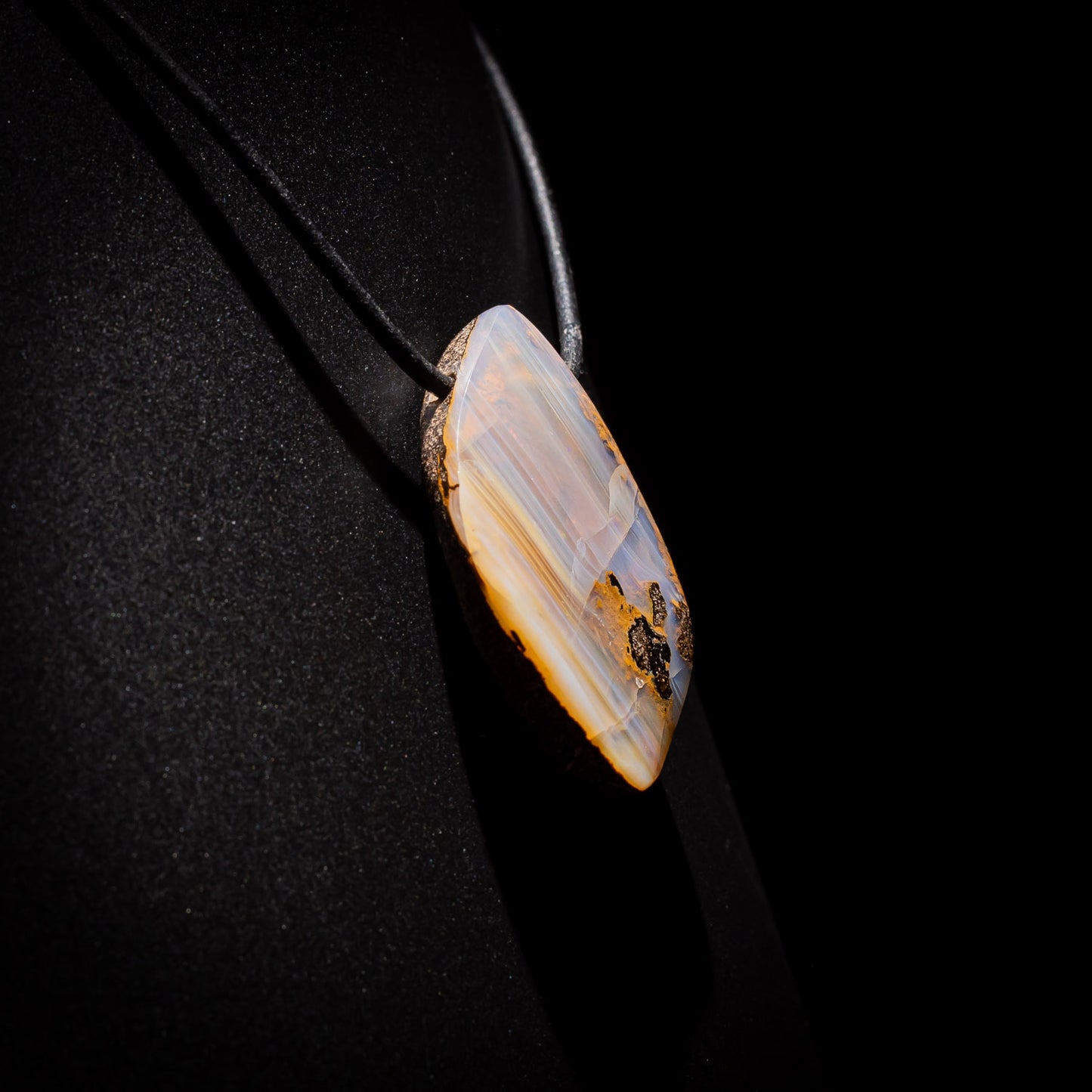Australian Boulder Opal Necklace on leather 1204