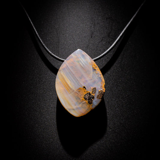Australian Boulder Opal Necklace on leather 1204