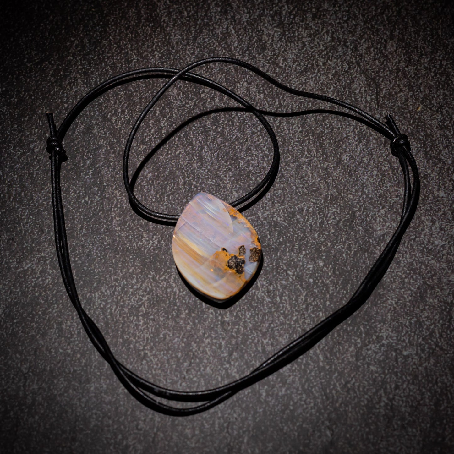 Australian Boulder Opal Necklace on leather 1204