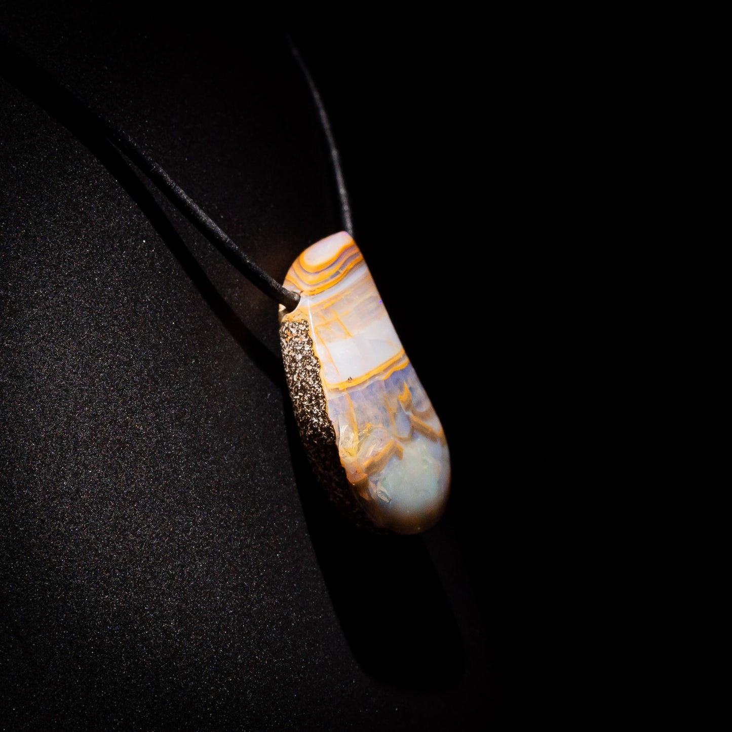 Australian Boulder Opal Necklace on leather 