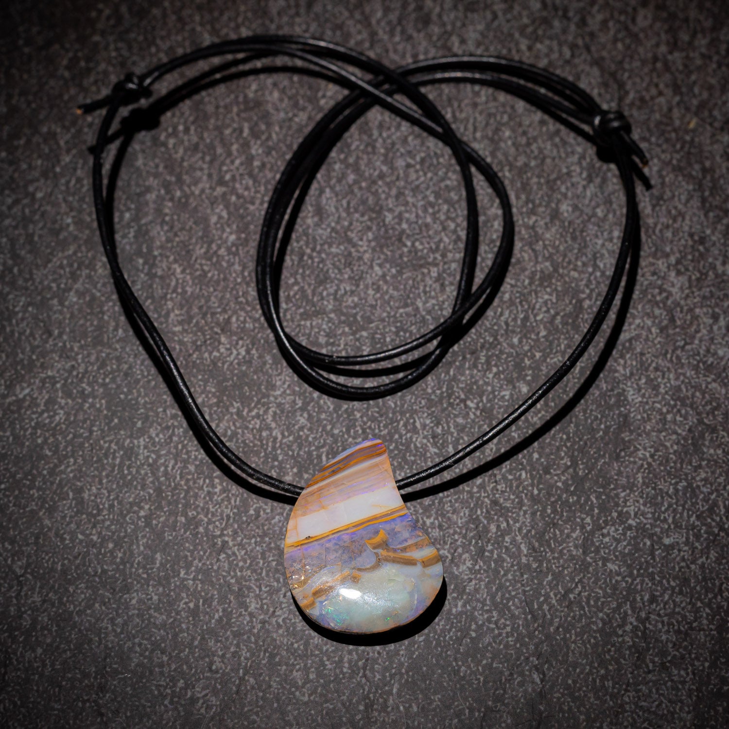 Australian Boulder Opal Necklace on leather 