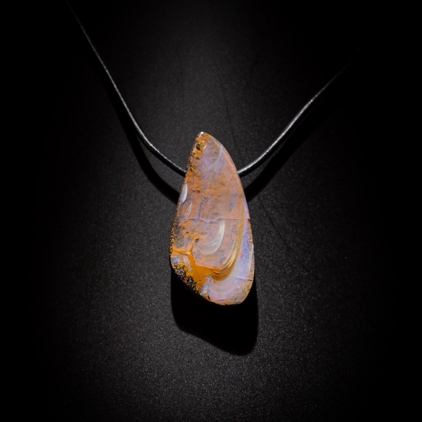 Australian Boulder Opal Necklace on leather 