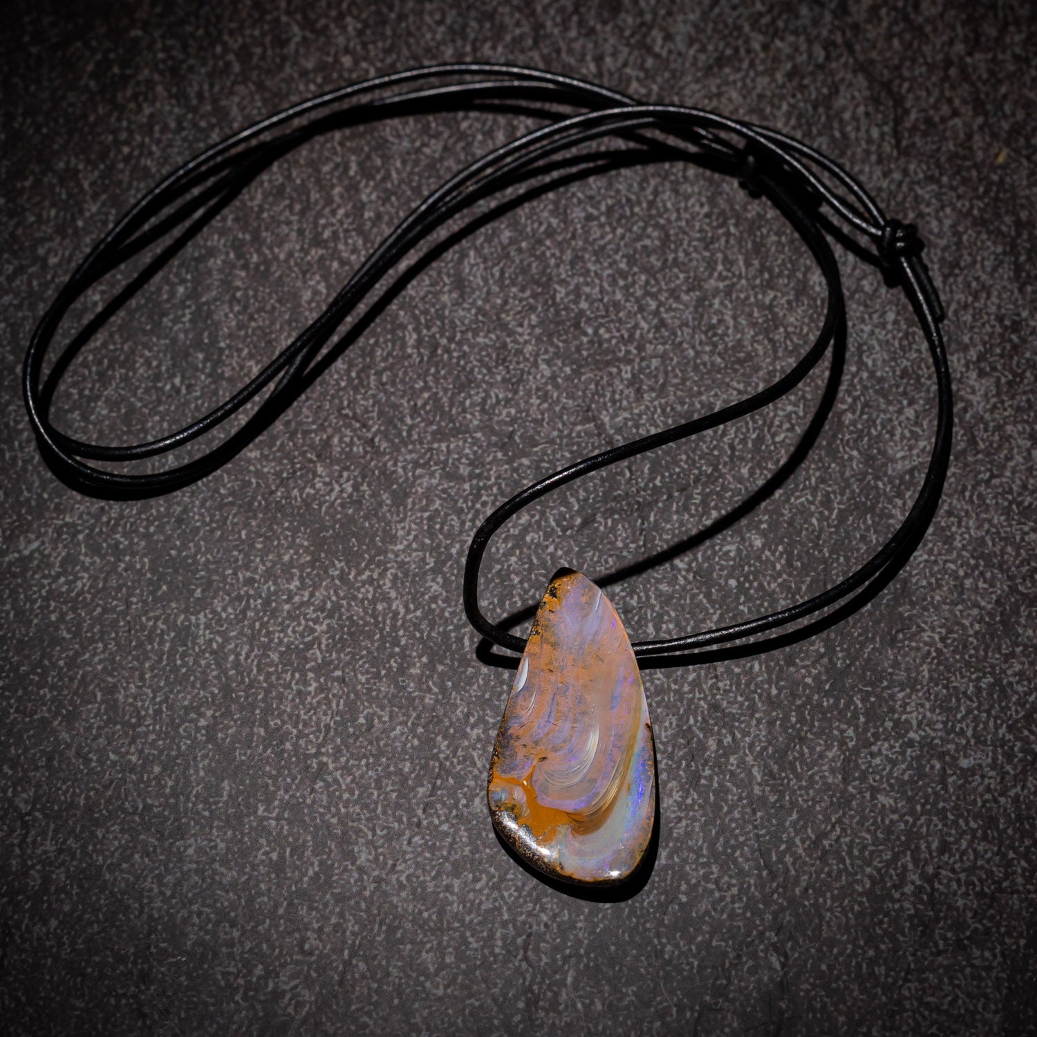 Australian Boulder Opal Necklace on leather 