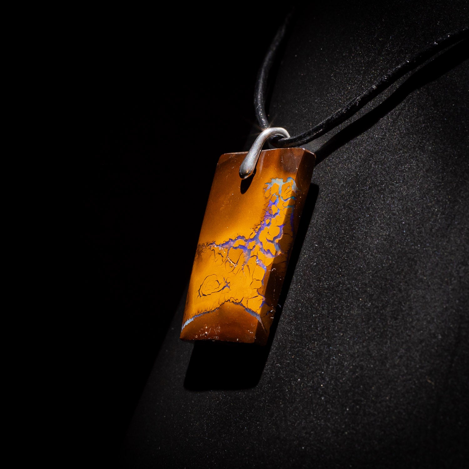 Australian Boulder Opal Necklace on leather 