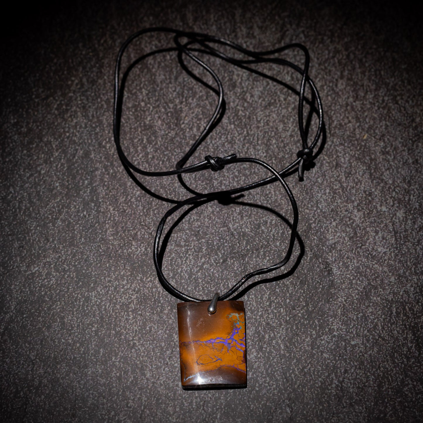 Australian Boulder Opal Necklace on leather 