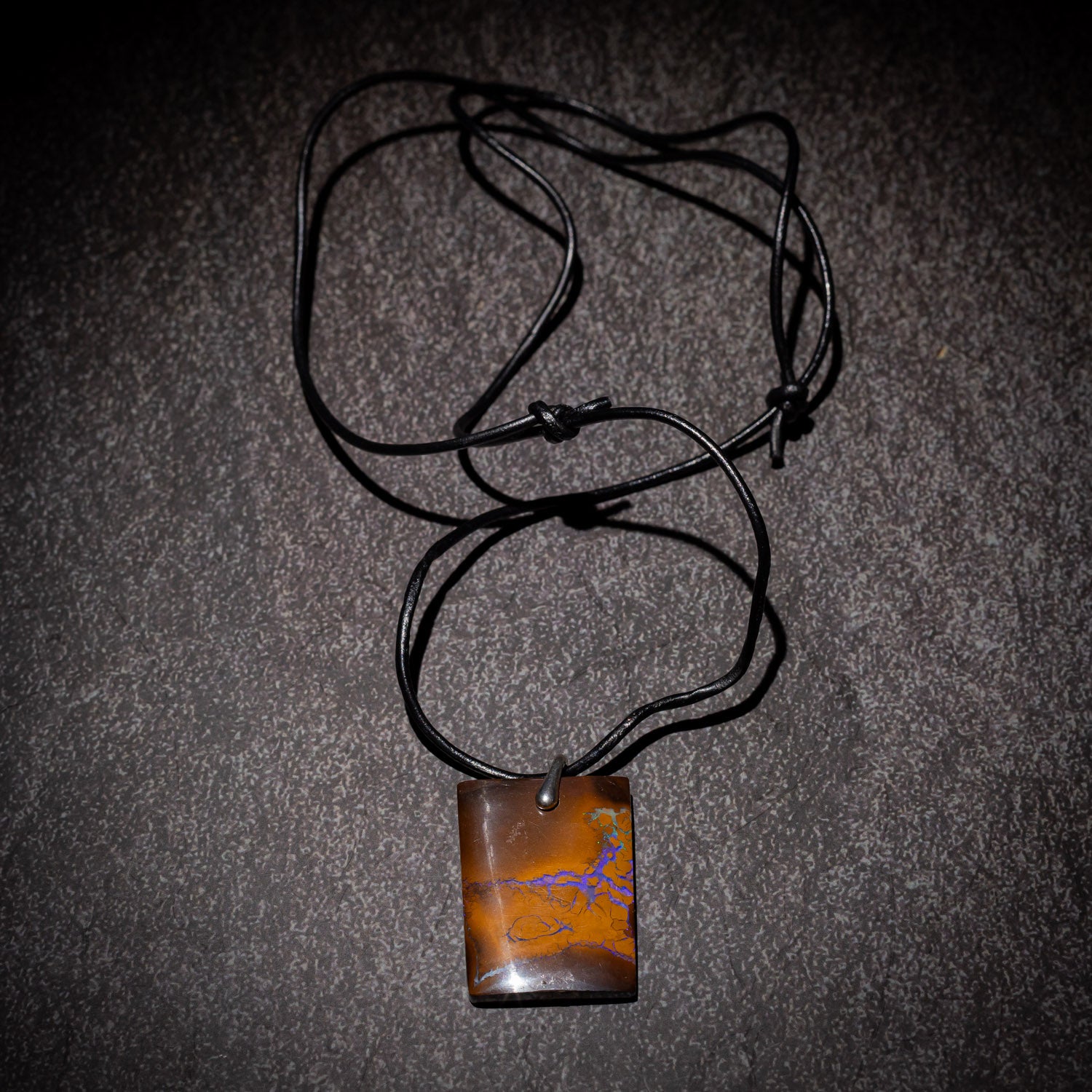 Australian Boulder Opal Necklace on leather 