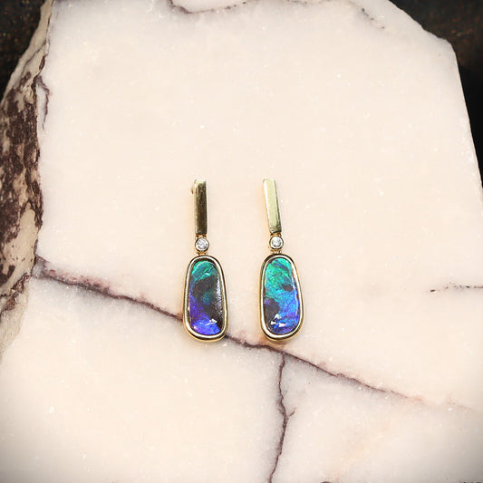 Australian Boulder Opal 18 karat yellow gold earning 