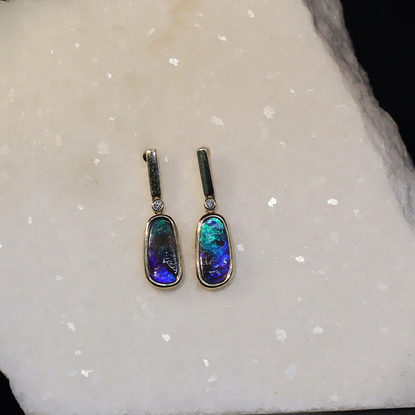 Australian Boulder Opal 18 karat yellow gold earning 