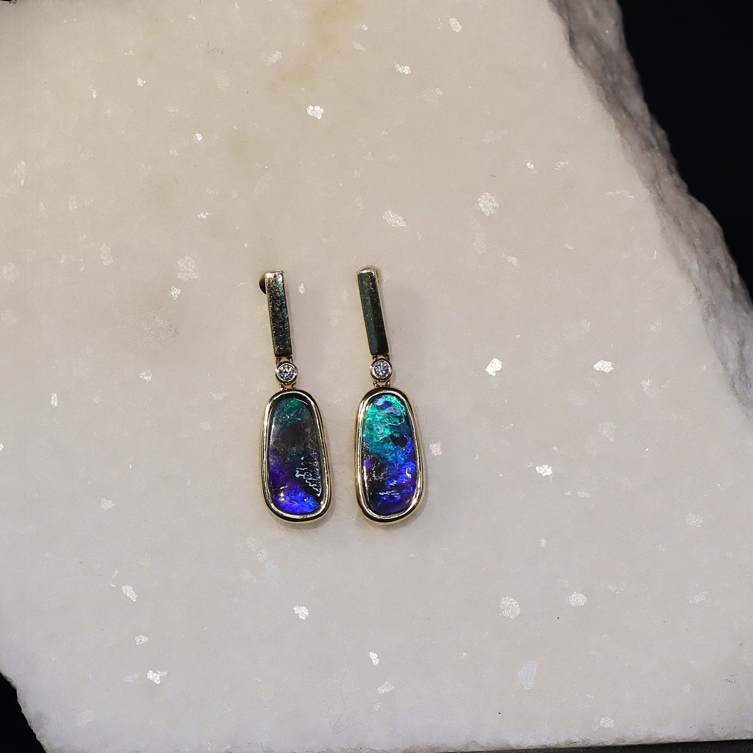 Australian Boulder Opal 18 karat yellow gold earning 