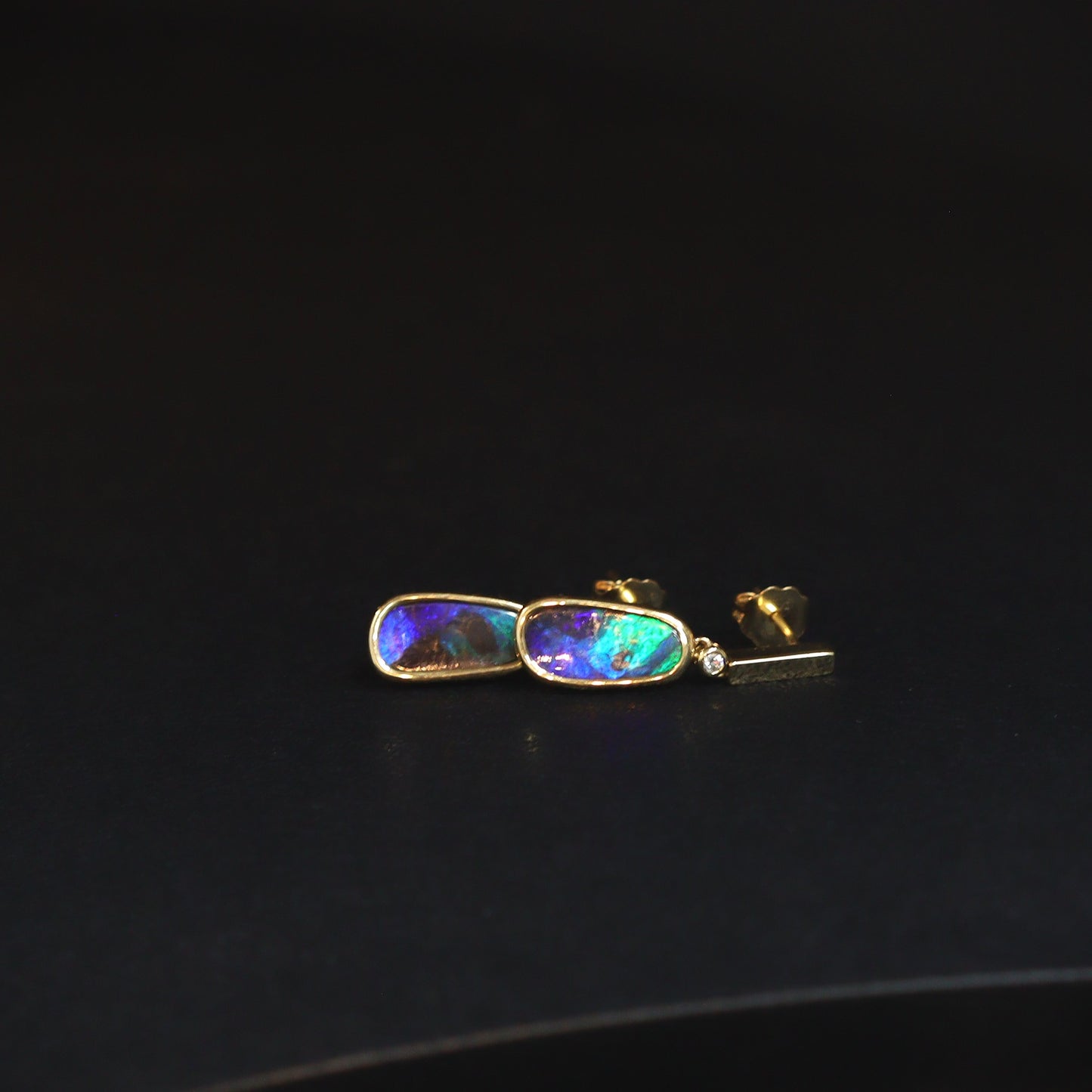 Australian Boulder Opal 18 karat yellow gold earning 