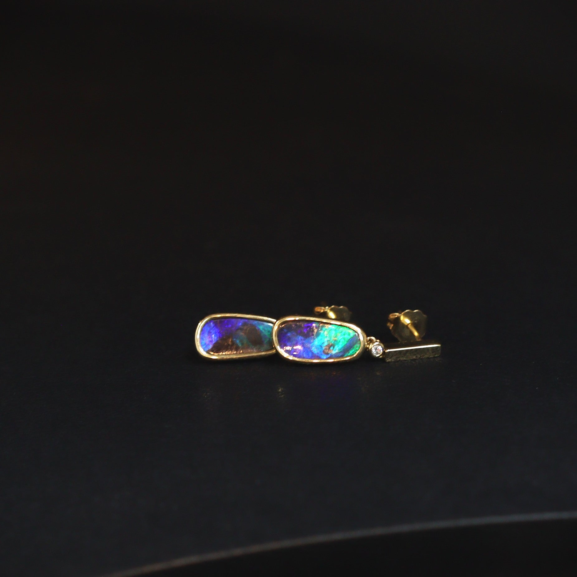 Australian Boulder Opal 18 karat yellow gold earning 