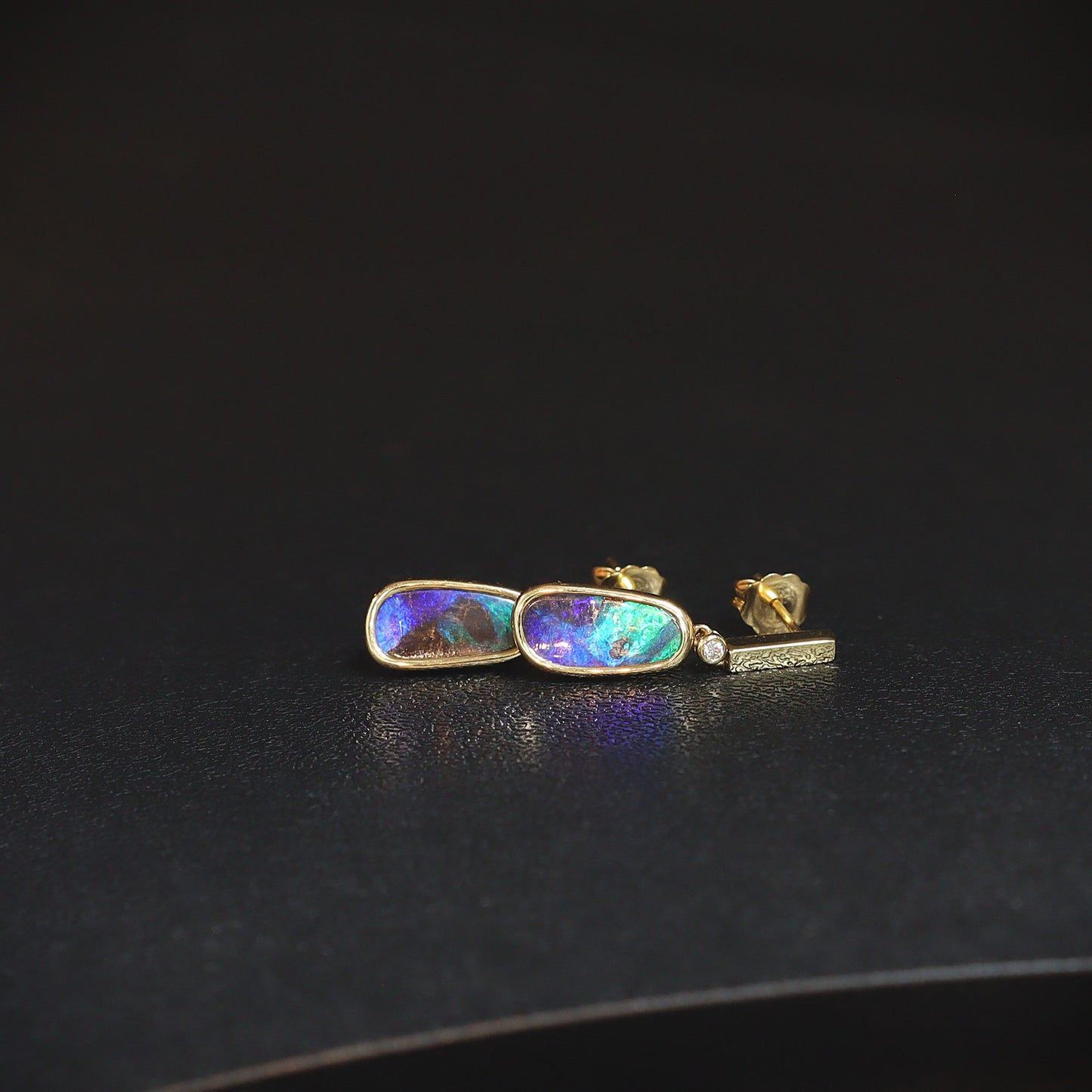 Australian Boulder Opal 18 karat yellow gold earning 