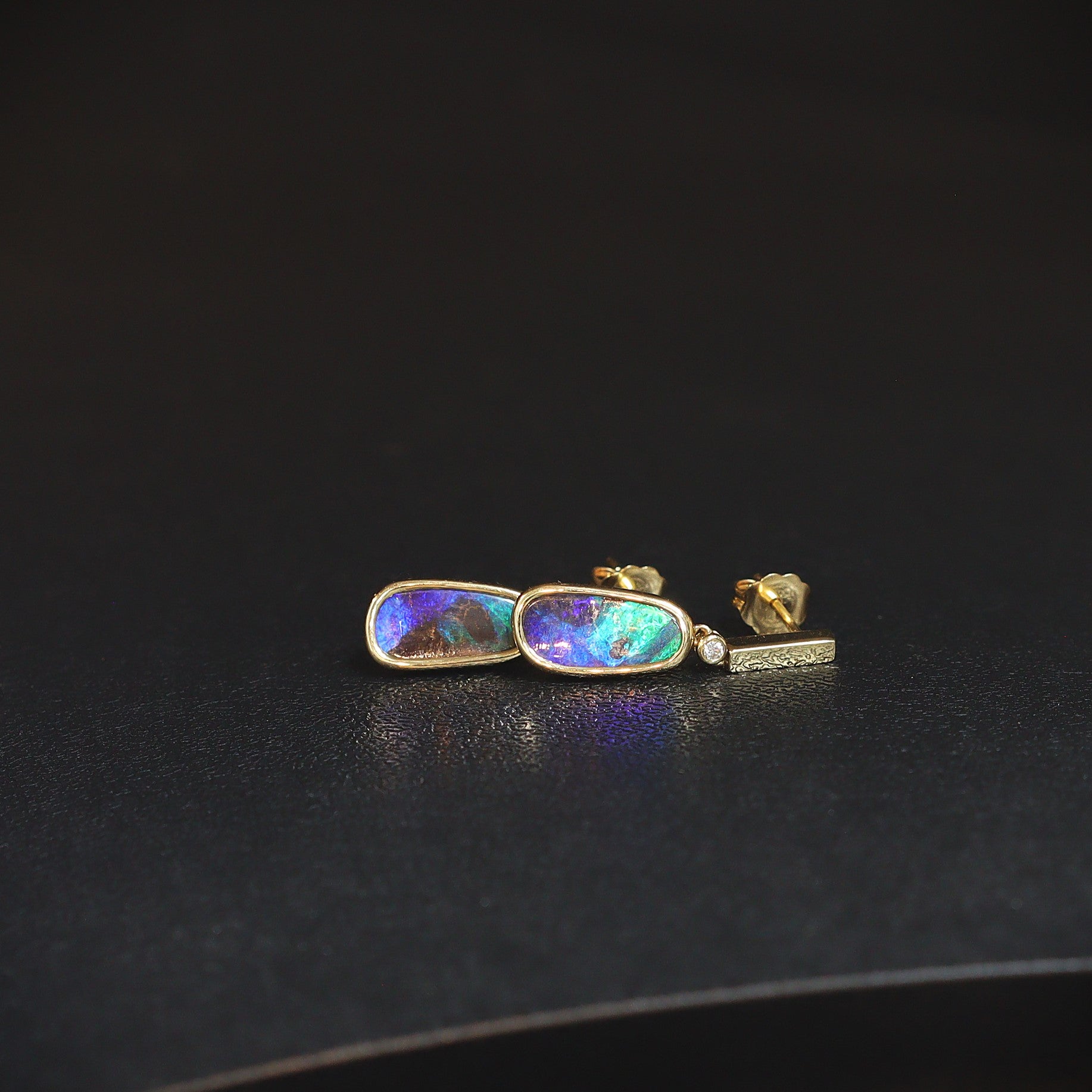 Australian Boulder Opal 18 karat yellow gold earning 