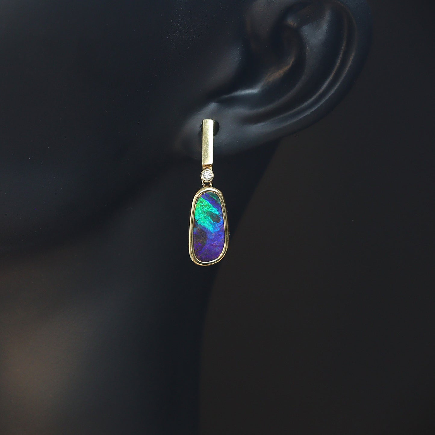 Australian Boulder Opal 18 karat yellow gold earning 