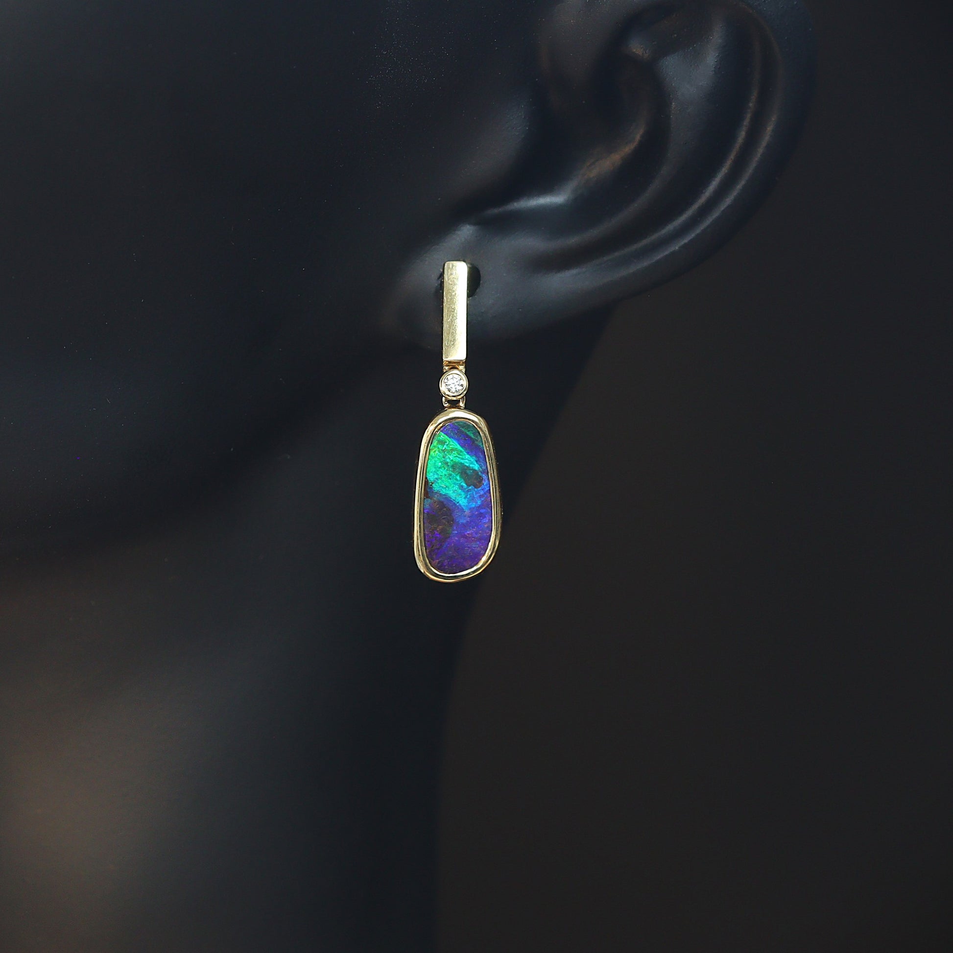 Australian Boulder Opal 18 karat yellow gold earning 