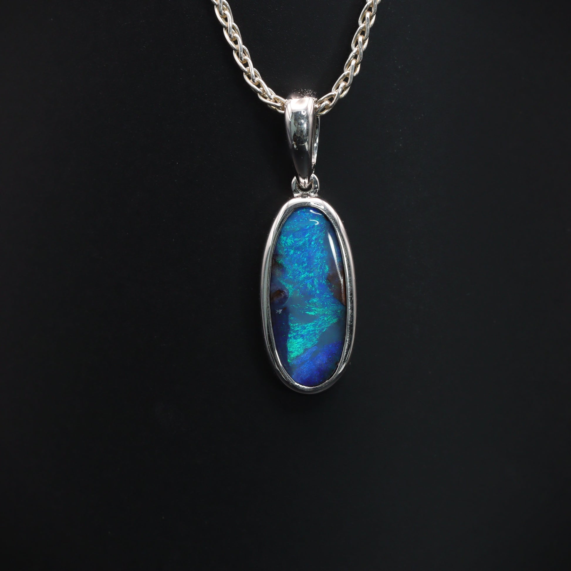 Australian Boulder Opal Silver Pendant – Green & Blue