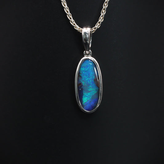 Australian Boulder opal silver necklace 