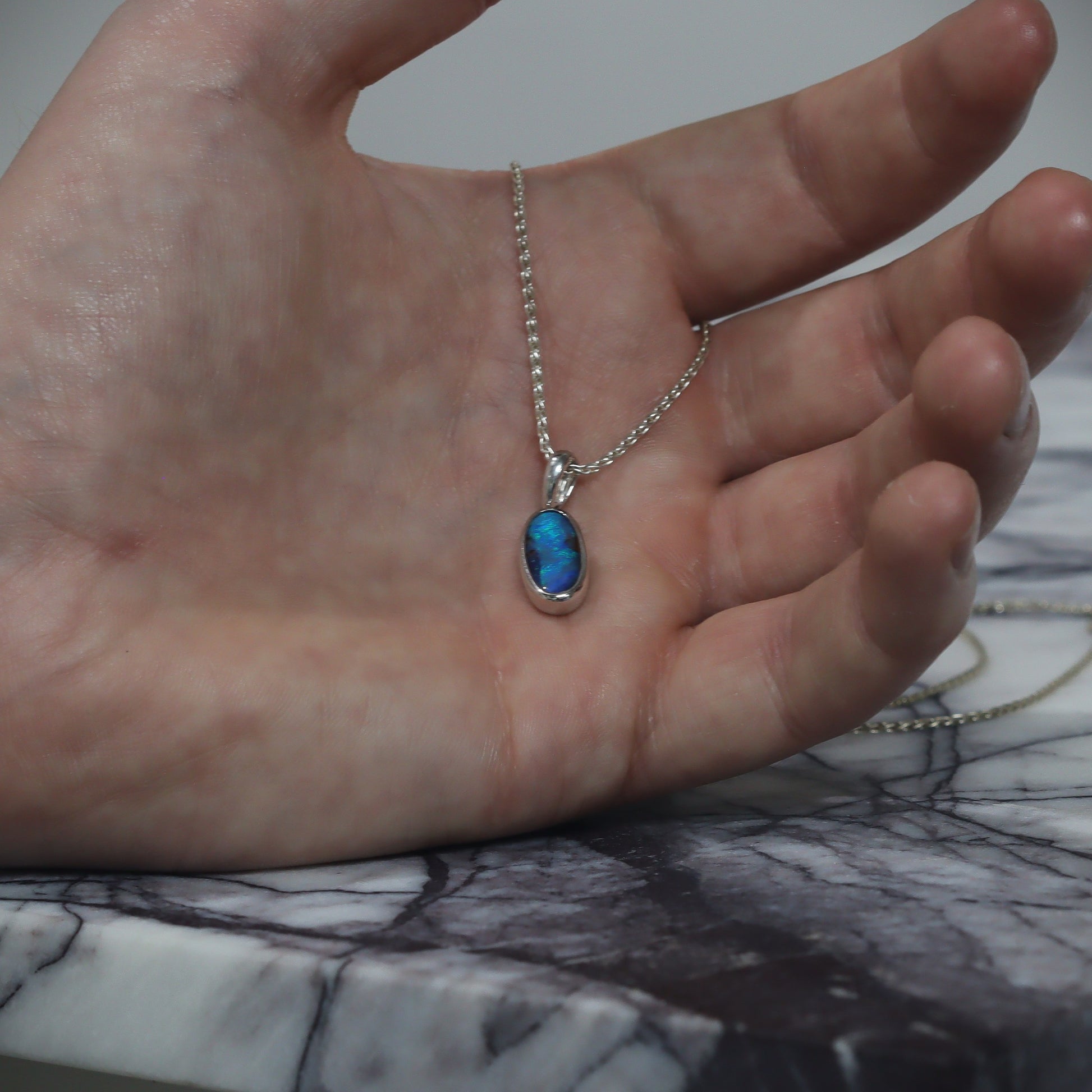 Australian Boulder Opal Silver Pendant – Green & Blue