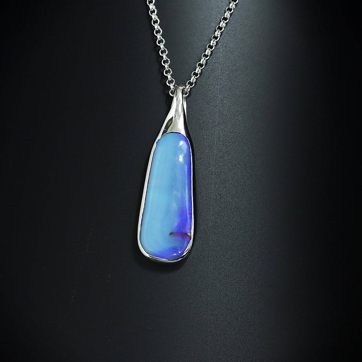Australian Boulder solid opal in sterling silver pendant  