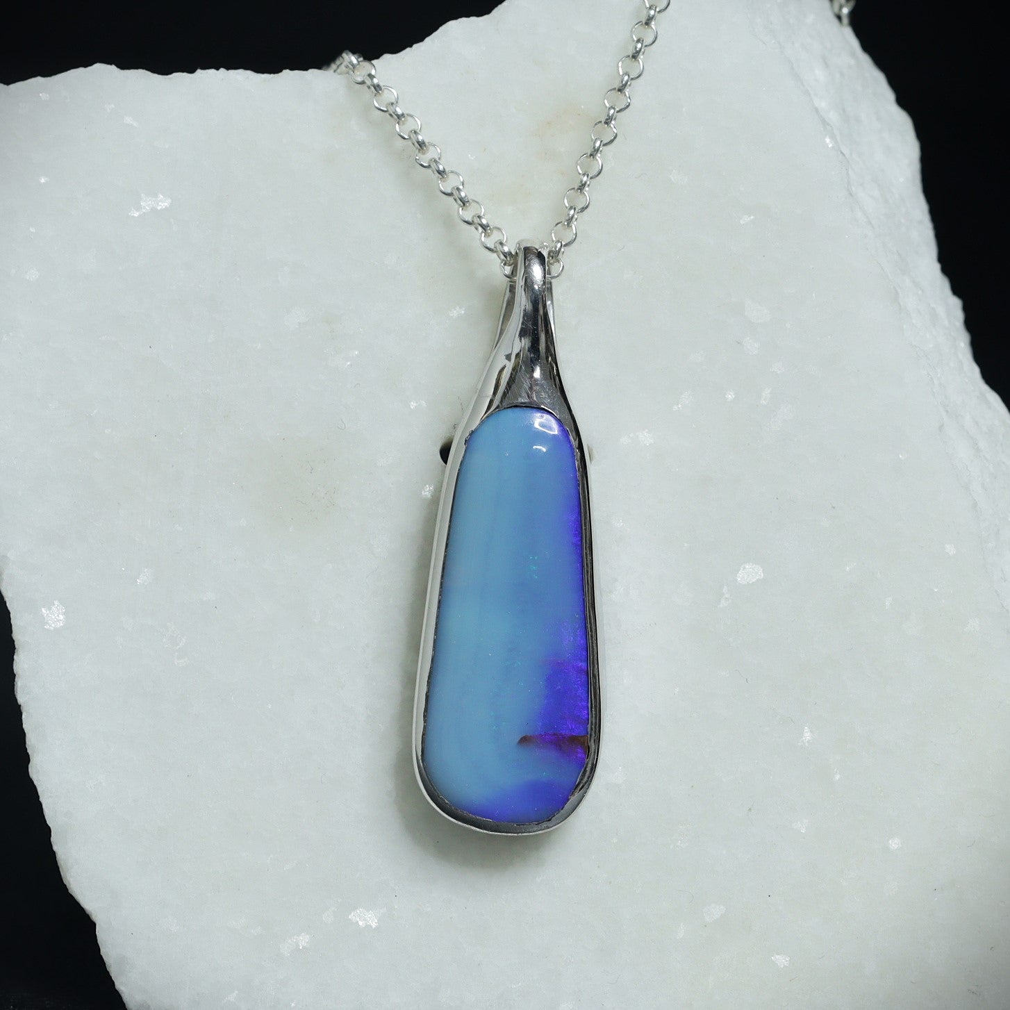 Australian Boulder solid opal in sterling silver pendant  